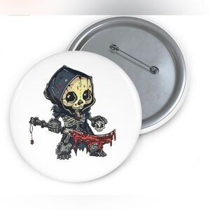 NEW Original Art - Skully Reap - Grim Reaper Button Pin